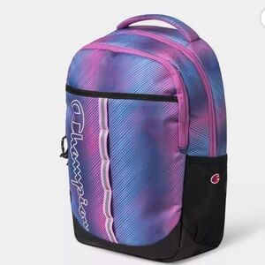 Champion Backpack Blue Pink Classic Logo Multiple Zippers Compartments New Tags
